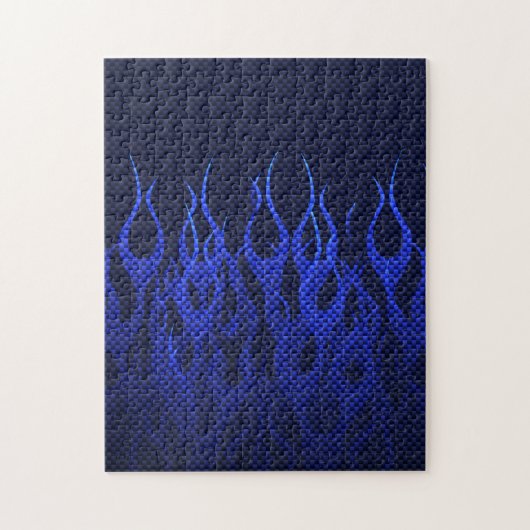 Blaue Racing Flammen auf Carbon Fibre Print Puzzle (Vertikal)