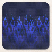 Blaue Racing Flammen auf Carbon Fibre Print