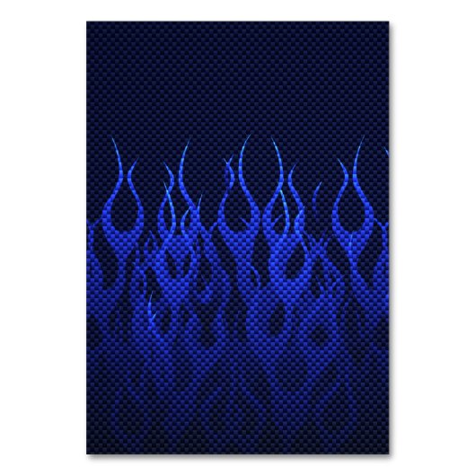 Blaue Racing Flammen auf Carbon Fibre Print Tischnummer (Vorderseite)