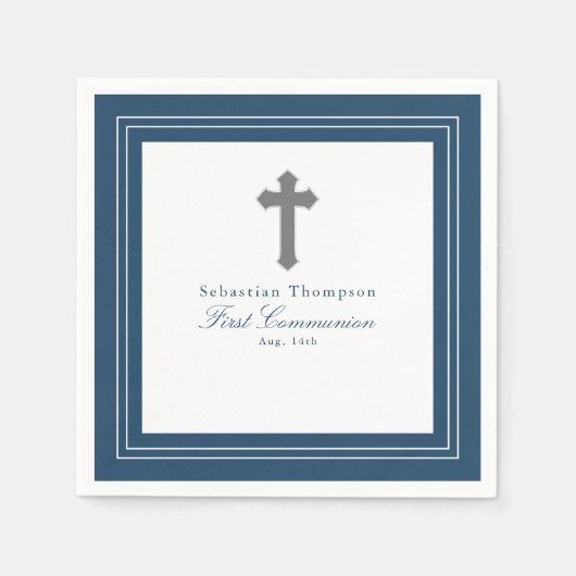 Blaue Rahmen-Erste Kommunizierungspapier Serviette (Vorderseite)