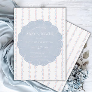 Blaue Rahmen-Rosa-Herzen Vintage-Baby-Party Einladung