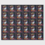 Blaue Rakete individuelle Name Geschenkpapier (Flach)