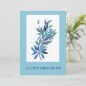 Blaue Ranken Feiertagskarte (Stehend Vorderseite)