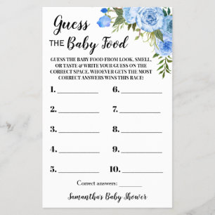 Blaue Rate-mal-Babynahrung-Baby-Shower-Spielkarte Flyer