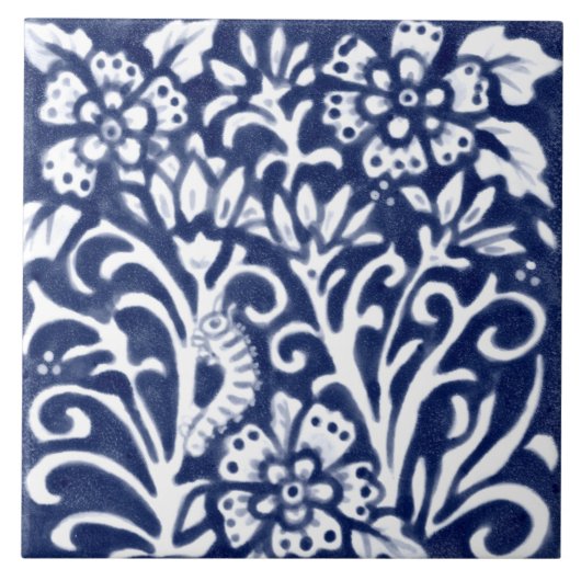 Blaue Raupe der Blume Floral Delft Fliese (Vorderseite)