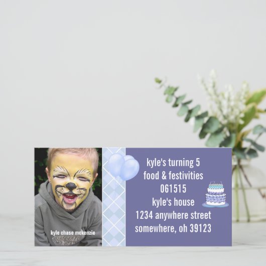 Blaue Raute Geburtstag Foto Einladung (Stehend Vorderseite)