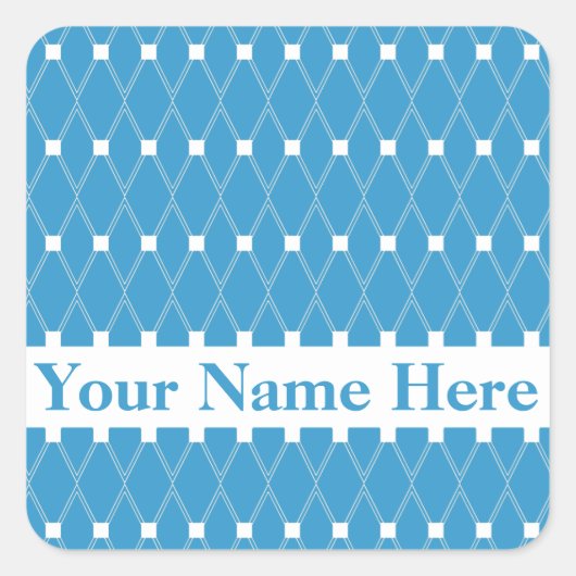 Blaue Raute Gitter mit Monogramm Quadratischer Aufkleber (Vorderseite)