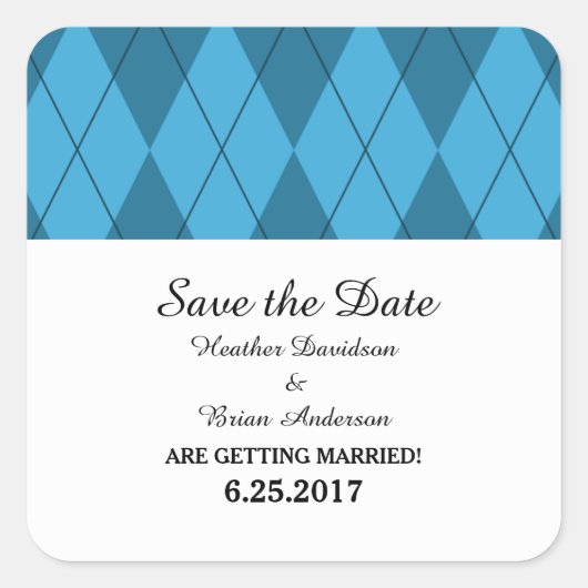 Blaue Raute Save the Date Stickers (Vorderseite)