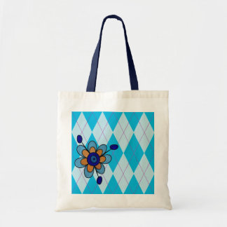 Blaue Raute und Blume Tragetasche