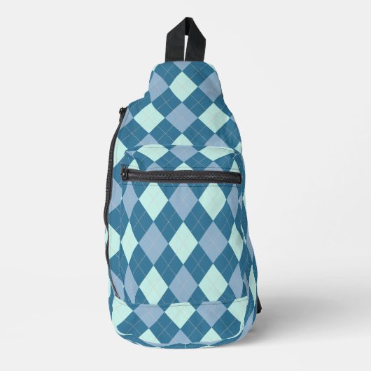 Blaue Raute Vintages Muster Crossbody Bag (Vorderseite)