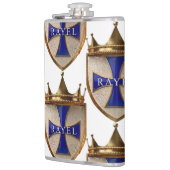 Blaue RayEl Crest Vinyl umhüllte Flasche Flachmann (Links)