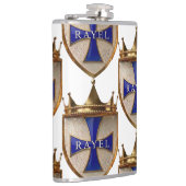 Blaue RayEl Crest Vinyl umhüllte Flasche Flachmann (Rechts)
