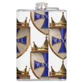 Blaue RayEl Crest Vinyl umhüllte Flasche Flachmann (Rückseite)
