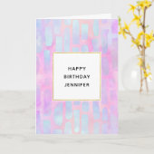 Blaue Rechteck Formen auf rosa Hintergrund Geburts Karte (Gelbe Blume)