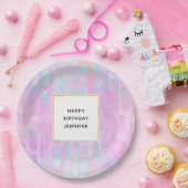 Blaue Rechteck Formen auf rosa Hintergrund Geburts Pappteller (Party)