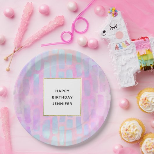 Blaue Rechteck Formen auf rosa Hintergrund Geburts Pappteller (Party)