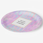 Blaue Rechteck Formen auf rosa Hintergrund Geburts Pappteller (Schrägansicht)