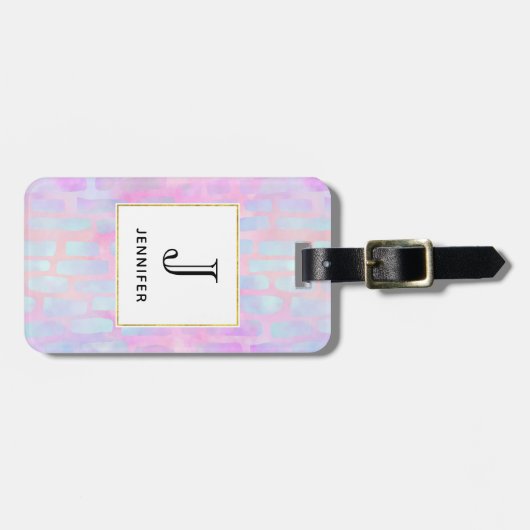 Blaue Rechteck-Formen auf rosa Hintergrund Gepäckanhänger (Vorderseite horizontal)