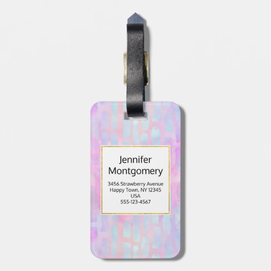 Blaue Rechteck-Formen auf rosa Hintergrund Gepäckanhänger (Rückseite vertikal)