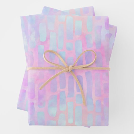 Blaue Rechteck-Formen auf rosa Hintergrund Geschenkpapier Set (Beispiel)