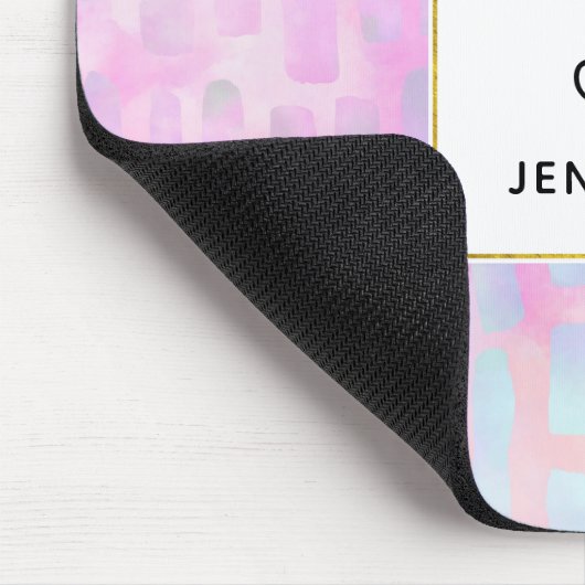 Blaue Rechteck-Formen auf rosa Hintergrund Mousepad (Ecke)