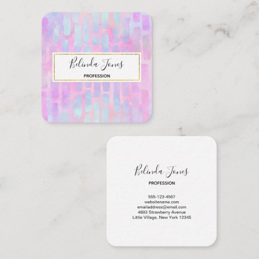 Blaue Rechteck-Formen auf rosa Hintergrund Quadratische Visitenkarte (Vorne/Hinten)