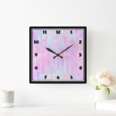 Blaue Rechteck-Formen auf rosa Hintergrund Quadratische Wanduhr (Zuhause)
