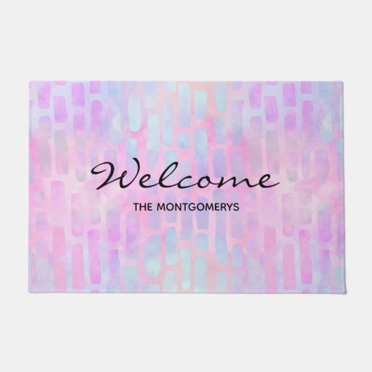 Blaue Rechteck Formen auf rosa Hintergrund Willkom Fußmatte (Vorderseite)