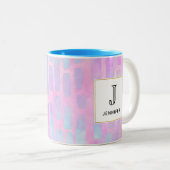 Blaue Rechteck-Formen auf rosa Hintergrundmonogram Zweifarbige Tasse (VorderseiteRechts)