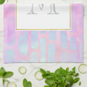 Blaue Rechteck-Formen-Muster Monogram Geschirrtuch (Gefaltet)