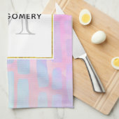 Blaue Rechteck-Formen-Muster Monogram Geschirrtuch (Viertel Falte)