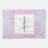 Blaue Rechteck-Formen-Muster Monogram Geschirrtuch (Horizontal)