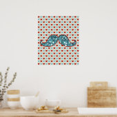 BLAUE RED MUSTACHE UND HERZEN GLITZER POSTER (Küche)
