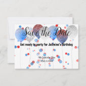 BLAUE RED SPOT BALLOON ALLES SCHWARZ SAVE THE DATE RSVP KARTE (Vorderseite)