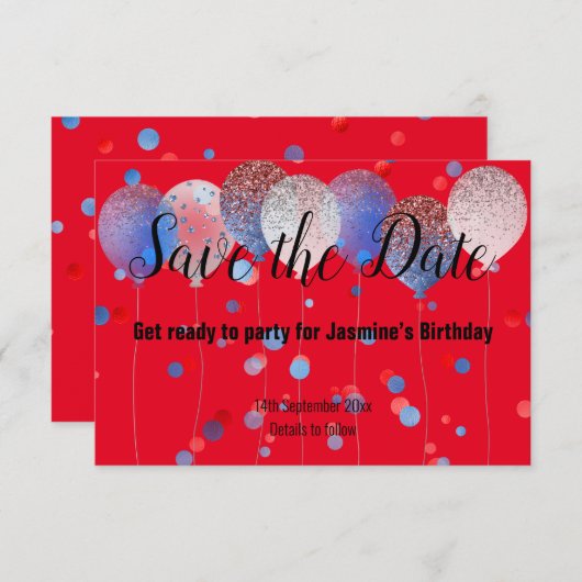 BLAUE RED SPOT BALLOT RED SAVE THE DATE RSVP KARTE (Vorne/Hinten)