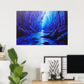 Blaue Reflexionen im mystischen Wald Poster (Heimbüro)