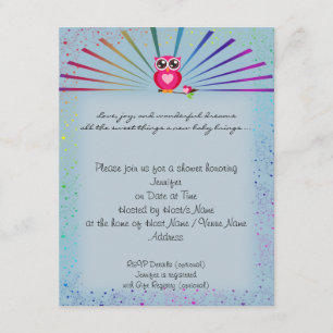 Blaue Regenbogen-Eulen-Babyparty-Einladung Einladung