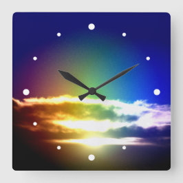 Blaue Regenbogen-Sonnenuntergang-Fotografie Quadratische Wanduhr