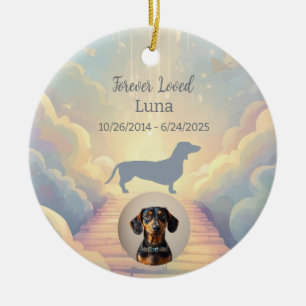 Blaue Regenbogenbrücke Dachshund Gedenk-Anhänger Keramik Ornament