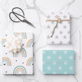 Blaue Regenbogenbrücke und Sterne Geschenkpapier Set