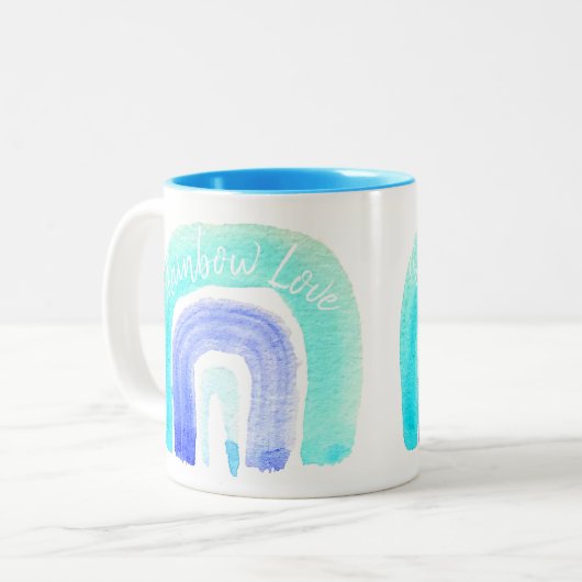 Blaue Regenbogenfarbe Liebe Zweifarbige Tasse (Vorderseite Links)