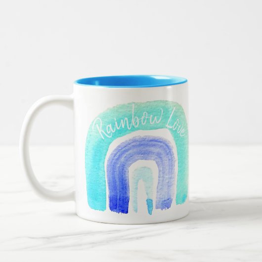 Blaue Regenbogenfarbe Liebe Zweifarbige Tasse (Links)