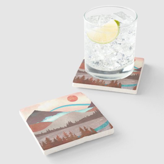 Blaue Regenbogenlandschaft Steinuntersetzer (Seitenansicht)