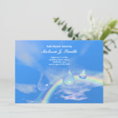 Blaue Regenbogentropfen für Boy Baby Shower Einladung (Stehend Vorderseite)