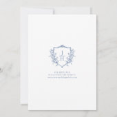 Blaue Regency-Blumen-Wappen-Monogramm-Hochzeit Save The Date (Rückseite)