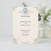 Blaue Regency-Cameo-Hochzeit Bitte Termin vormerke Save The Date (Stehend Vorderseite)