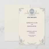 Blaue Regency-Cameo-Hochzeit Bitte Termin vormerke Save The Date (Vorne/Hinten)