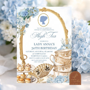 Blaue Regency-High-Tea-Geburtstagsfeier Einladung