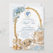 Blaue Regency-High-Tea-Geburtstagsfeier Einladung (Vorderseite)