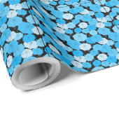 Blaue Regenschirme Muster 01 Schwarze BG Geschenkpapier (Rolleneckpunkt)